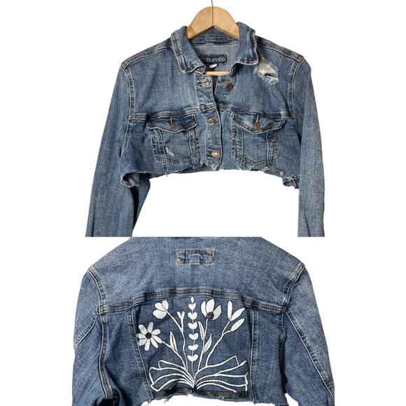 Maurices Jackets & Blazers - Maurices DIY Cropped Jean Jacket Painted Size XL 1X Boho Artsy Stretch